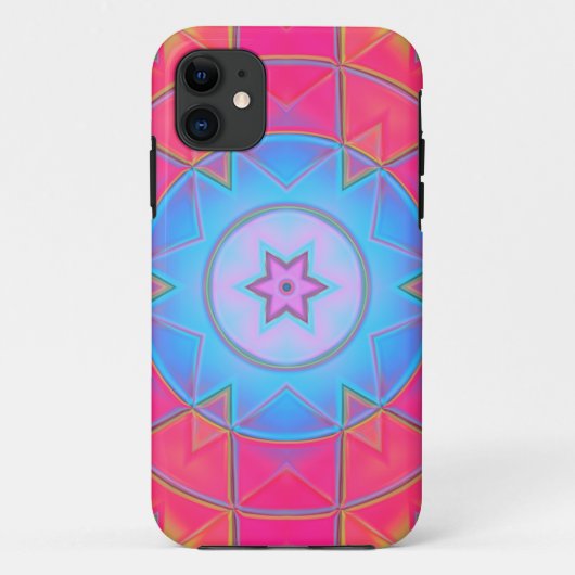 Mosaik Kaleidoskop Blume Blau Rosa und Gelb Case-Mate iPhone Hülle (Rückseite)
