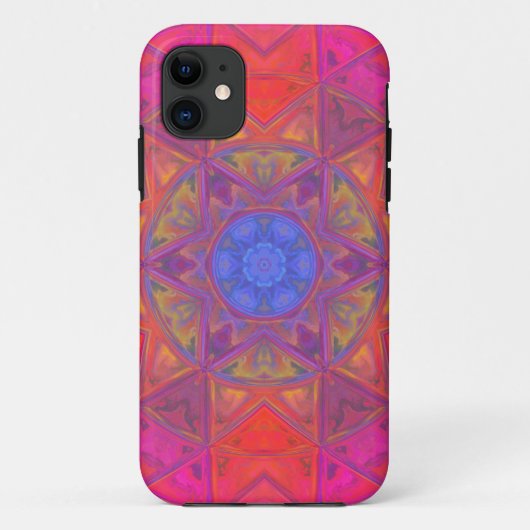 Mosaik Kaleidoskop Blume Blau Rosa und Gelb Case-Mate iPhone Hülle (Rückseite)
