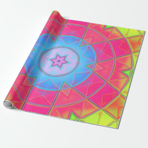 Mosaik Kaleidoskop Blume Blau Rosa und Gelb Geschenkpapier