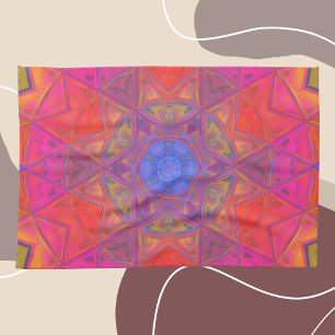 Mosaik Kaleidoskop Blume Blau Rosa und Gelb Geschirrtuch