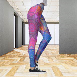Mosaik Kaleidoskop Blume Blau Rosa und Gelb Leggings