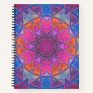 Mosaik Kaleidoskop Blume Blau Rosa und Gelb Notizblock