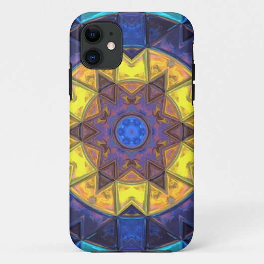 Mosaik Kaleidoskop Blume Blau und Gelb Case-Mate iPhone Hülle (Rückseite)