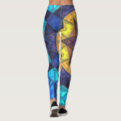 Mosaik Kaleidoskop Blume Blau und Gelb Leggings (Rückseite)