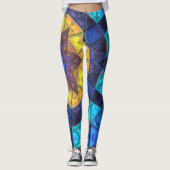 Mosaik Kaleidoskop Blume Blau und Gelb Leggings (Vorderseite)