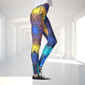 Mosaik Kaleidoskop Blume Blau und Gelb Leggings