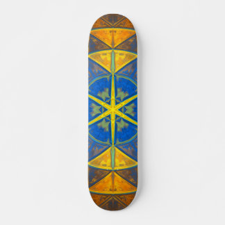 Mosaik Kaleidoskop Blume Blau und Gelb Skateboard