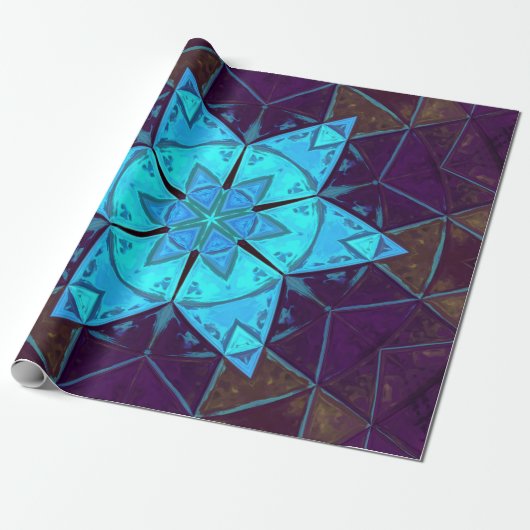 Mosaik Kaleidoskop Blume Blau und Lila Geschenkpapier (Ungerollt)
