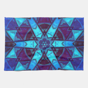 Mosaik Kaleidoskop Blume Blau und Lila Geschirrtuch