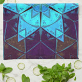 Mosaik Kaleidoskop Blume Blau und Lila Geschirrtuch (Gefaltet)