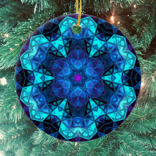Mosaik Kaleidoskop Blume Blau und Lila Keramik Ornament