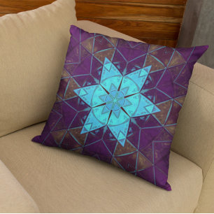 Mosaik Kaleidoskop Blume Blau und Lila Kissen
