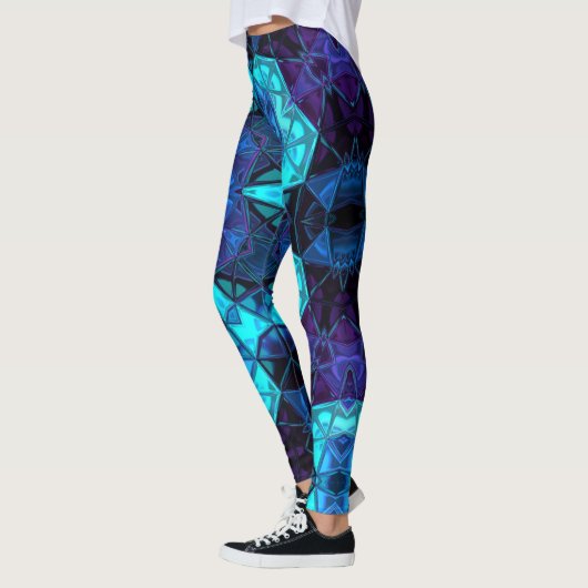 Mosaik Kaleidoskop Blume Blau und Lila Leggings (Links)