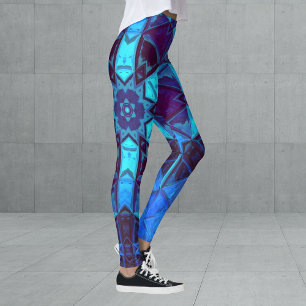 Mosaik Kaleidoskop Blume Blau und Lila Leggings