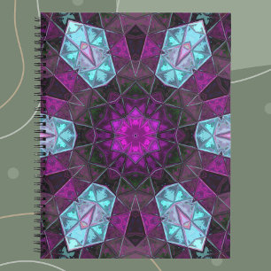 Mosaik Kaleidoskop Blume Blau und Lila Notizblock