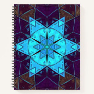 Mosaik Kaleidoskop Blume Blau und Lila Notizblock