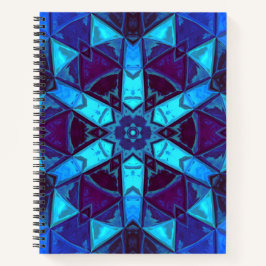 Mosaik Kaleidoskop Blume Blau und Lila Notizblock