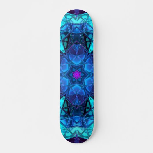 Mosaik Kaleidoskop Blume Blau und Lila Skateboard (Vorne)