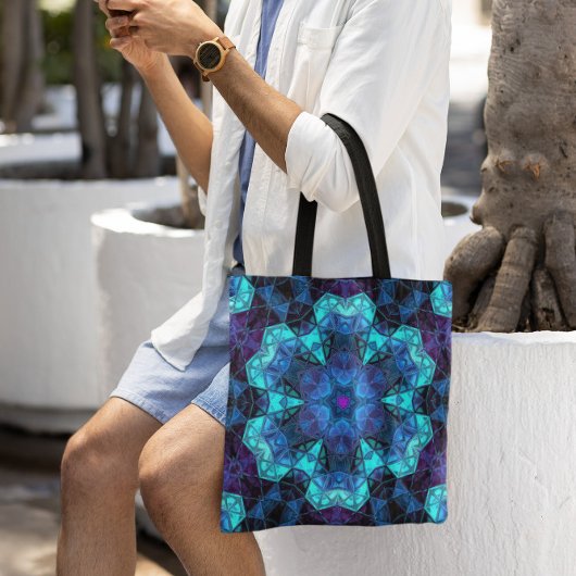 Mosaik Kaleidoskop Blume Blau und Lila Tasche