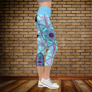 Mosaik Kaleidoskop Blume Blau und Rot Leggings