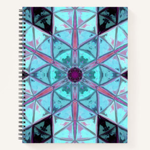 Mosaik Kaleidoskop Blume Blau und Rot Notizblock