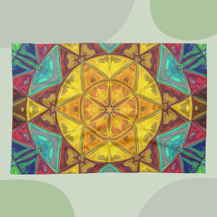 Mosaik Kaleidoskop Blume Gelb Blau und Rot Geschirrtuch