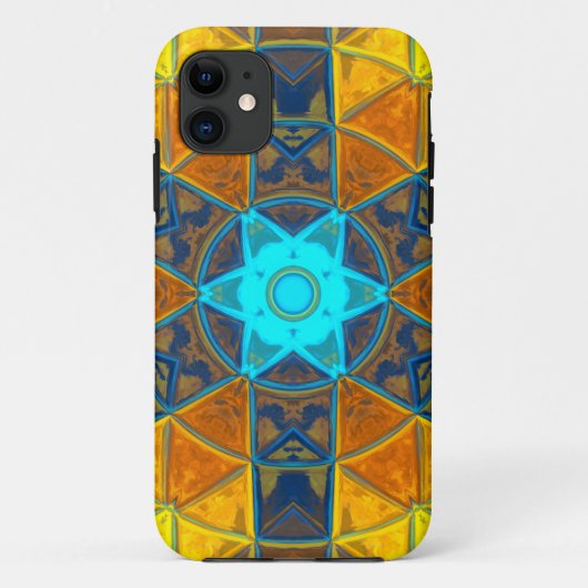 Mosaik Kaleidoskop Blume Gelb und Blau Case-Mate iPhone Hülle (Rückseite)