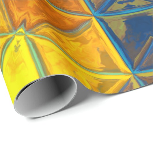 Mosaik Kaleidoskop Blume Gelb und Blau Geschenkpapier (Rolleneckpunkt)