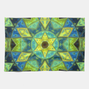 Mosaik Kaleidoskop Blume Gelb und Blau Geschirrtuch