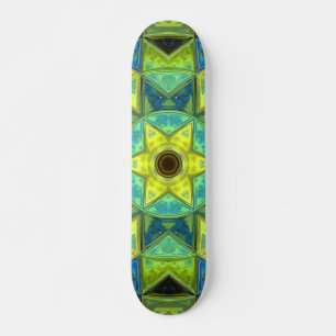 Mosaik Kaleidoskop Blume Gelb und Blau Skateboard