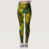 Mosaik Kaleidoskop Blume Gelb und Grün Leggings (Vorderseite)