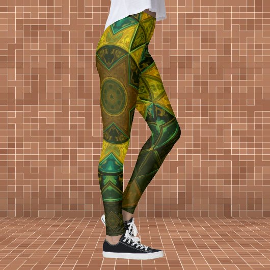 Mosaik Kaleidoskop Blume Gelb und Grün Leggings