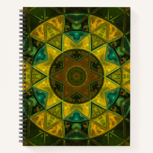 Mosaik Kaleidoskop Blume Gelb und Grün Notizblock