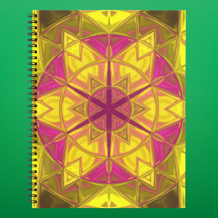 Mosaik Kaleidoskop Blume Gelb und Rosa Notizblock