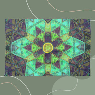 Mosaik Kaleidoskop Blume Grün Aquamarin und Lila Geschirrtuch