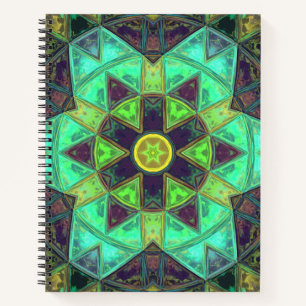Mosaik Kaleidoskop Blume Grün Aquamarin und Lila Notizblock