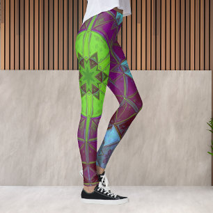 Mosaik Kaleidoskop Blume Grün Lila und Blau Leggings