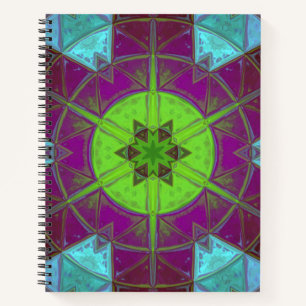 Mosaik Kaleidoskop Blume Grün Lila und Blau Notizblock