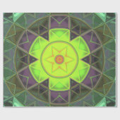 Mosaik Kaleidoskop Blume Grün Lila und Gelb Geschenkpapier (Flach)