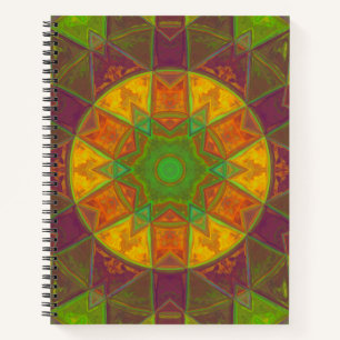 Mosaik Kaleidoskop Blume Grün Lila und Orange Notizblock