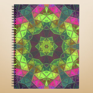Mosaik Kaleidoskop Blume Grün rosa und Lila Notizblock