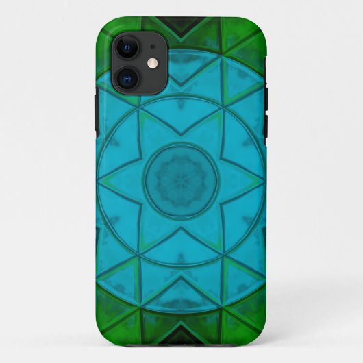 Mosaik Kaleidoskop Blume Grün und Blau Case-Mate iPhone Hülle (Rückseite)