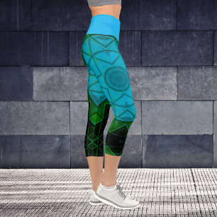 Mosaik Kaleidoskop Blume Grün und Blau Leggings