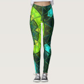 Mosaik Kaleidoskop Blume Grün und Blau Leggings (Vorderseite)
