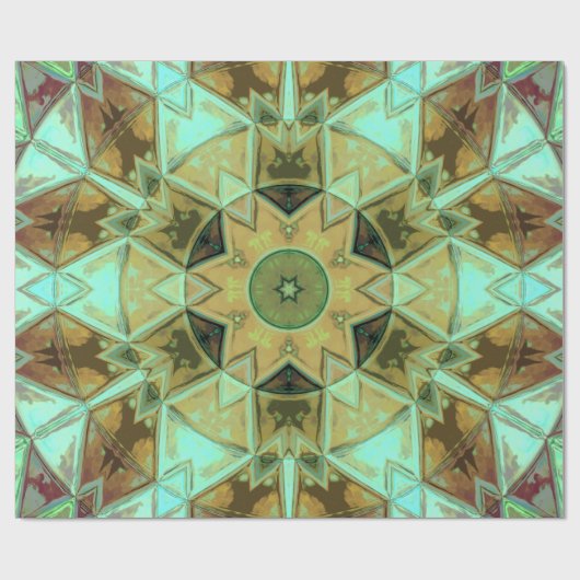 Mosaik Kaleidoskop Blume Grün und Braun Geschenkpapier (Flach)