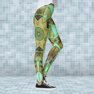 Mosaik Kaleidoskop Blume Grün und Braun Leggings