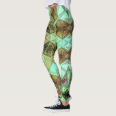Mosaik Kaleidoskop Blume Grün und Braun Leggings (Links)