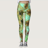 Mosaik Kaleidoskop Blume Grün und Braun Leggings (Vorderseite)