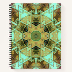 Mosaik Kaleidoskop Blume Grün und Braun Notizblock