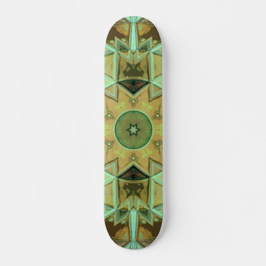 Mosaik Kaleidoskop Blume Grün und Braun Skateboard (Vorne)
